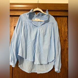 XiRENA Blue Long Sleeve Bib Collar Blouse